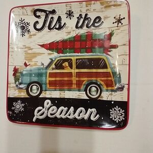 Certified International Christmas Plate Geoff Allen Woody Car Topped With Tree